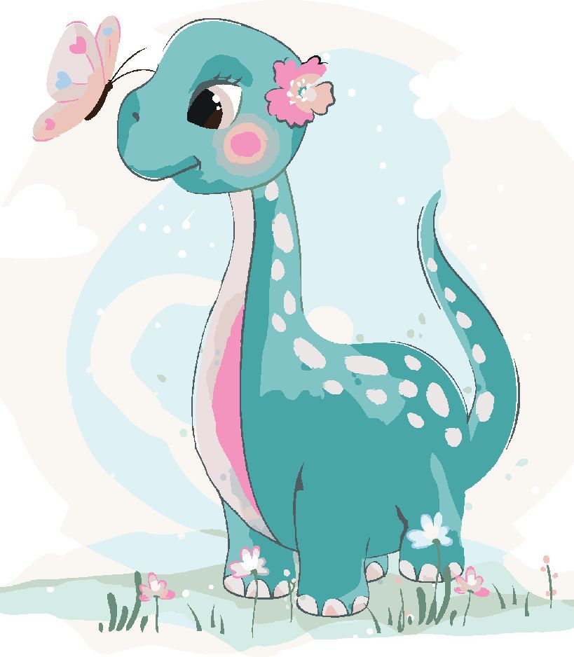 zuty Malování podle čísel - DINOSAURUS S MOTÝLKEM - Rozměr: 40x50 cm, Rámování: Varianta: bez rámu a bez vypnutí plátna - obrázek 7
