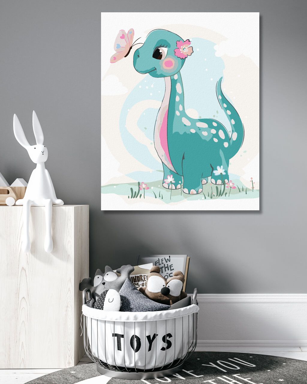 zuty Malování podle čísel - DINOSAURUS S MOTÝLKEM - Rozměr: 40x50 cm, Rámování: Varianta: bez rámu a bez vypnutí plátna - obrázek 8