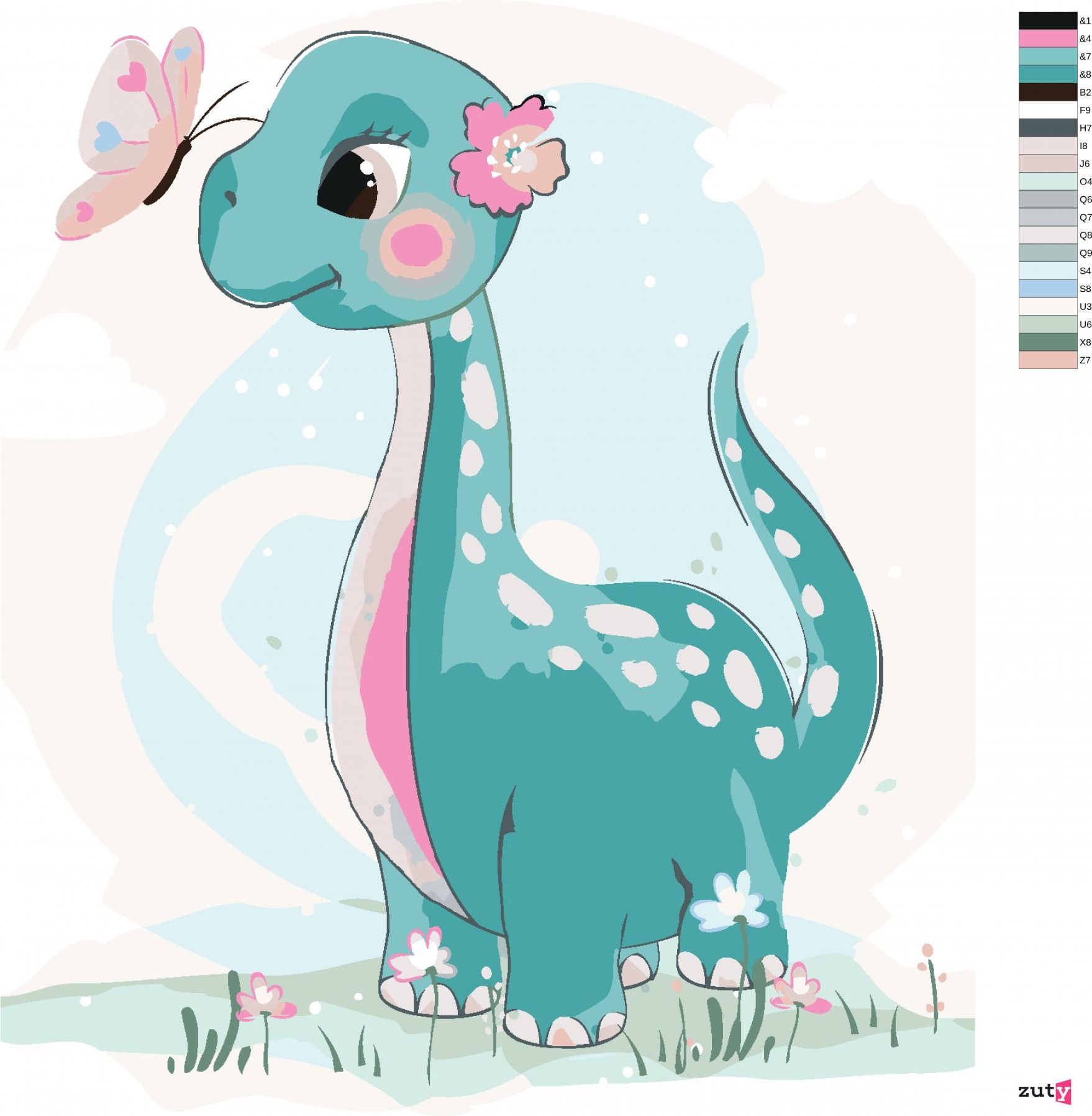 zuty Malování podle čísel - DINOSAURUS S MOTÝLKEM - Rozměr: 40x50 cm, Rámování: Varianta: vypnuté plátno na rám - obrázek 2