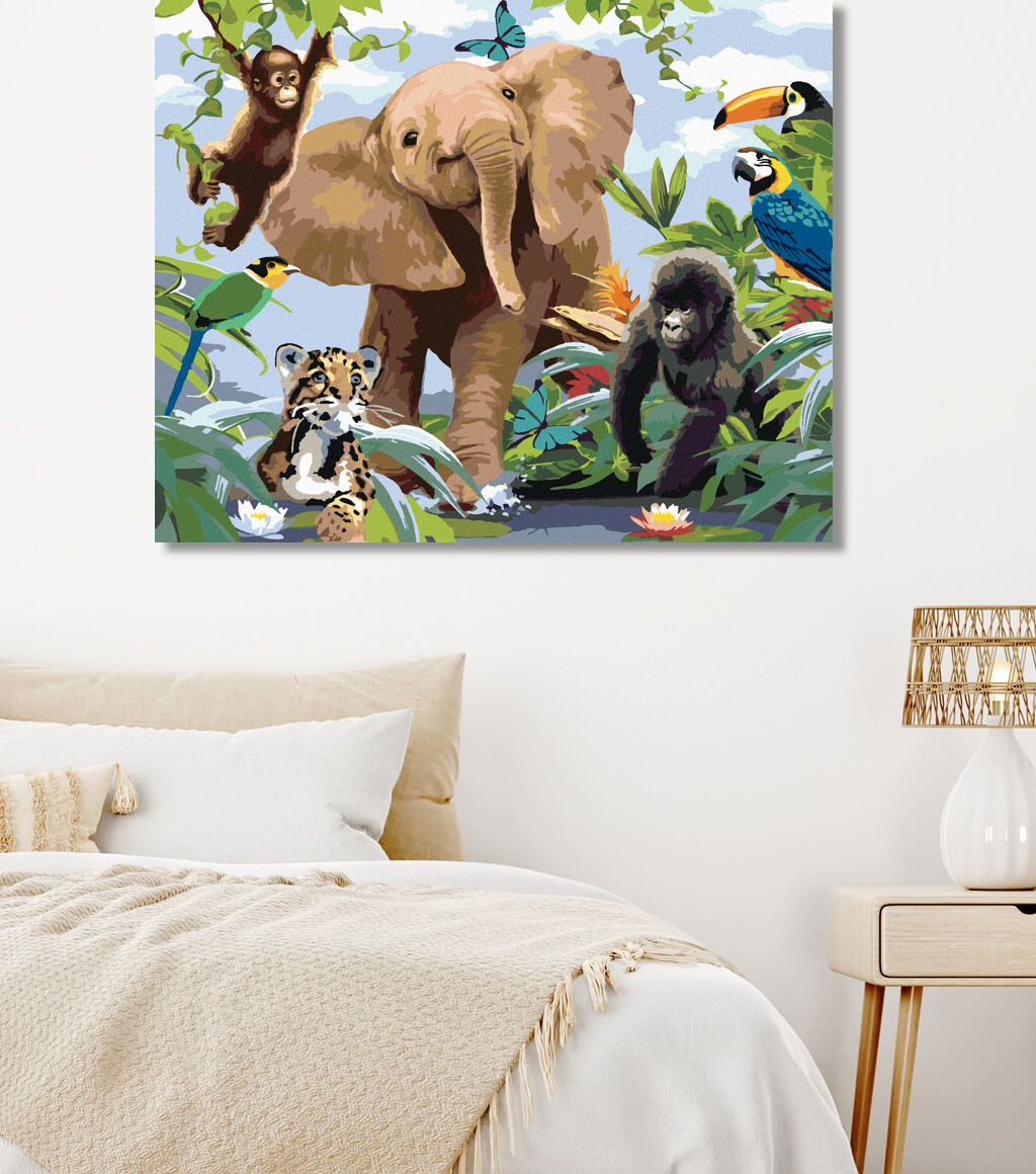 zuty Malování podle čísel - SLŮNĚ MEZI ZVÍŘECÍMI KAMARÁDY (HOWARD ROBINSON) - Rozměr: 40x50 cm, Rámování: Varianta: vypnuté plátno na rám - obrázek 6