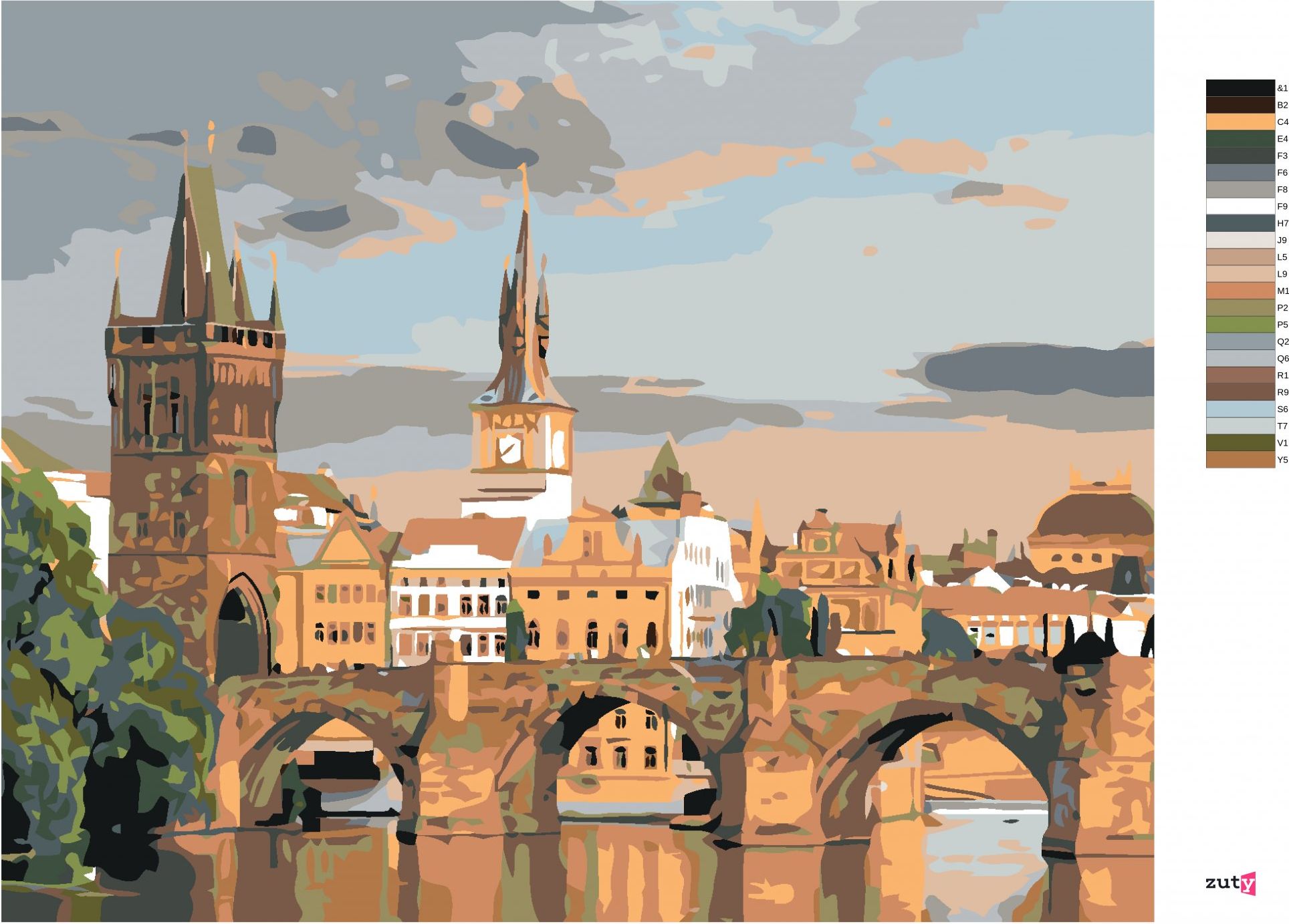 zuty Malování podle čísel - POHLED NA KARLŮV MOST - Rozměr: 40x50 cm, Rámování: Varianta: vypnuté plátno na rám - obrázek 2