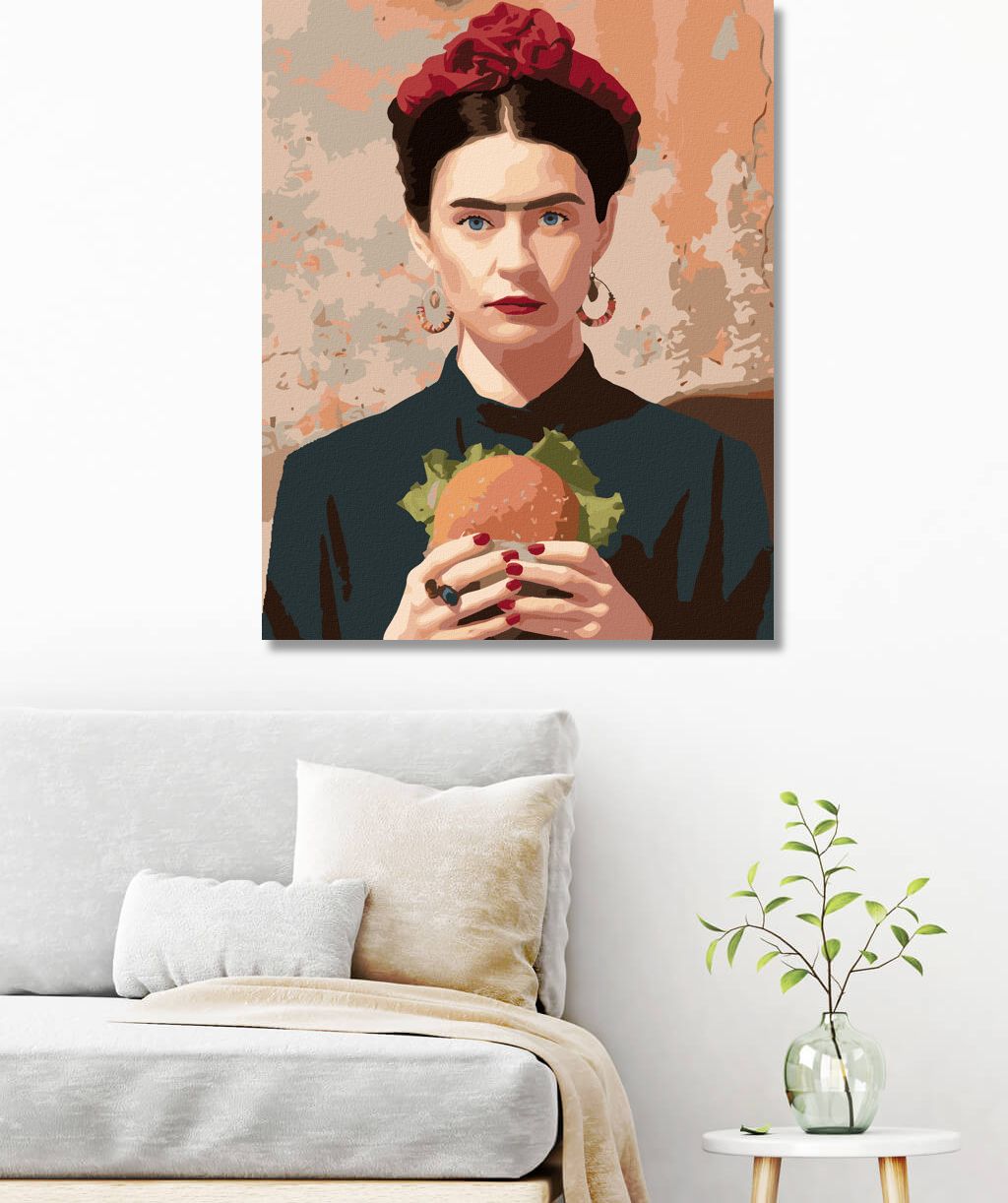 zuty Malování podle čísel - FRIDA KAHLO A HAMBURGER - Rozměr: 40x50 cm, Rámování: Varianta: vypnuté plátno na rám - obrázek 4