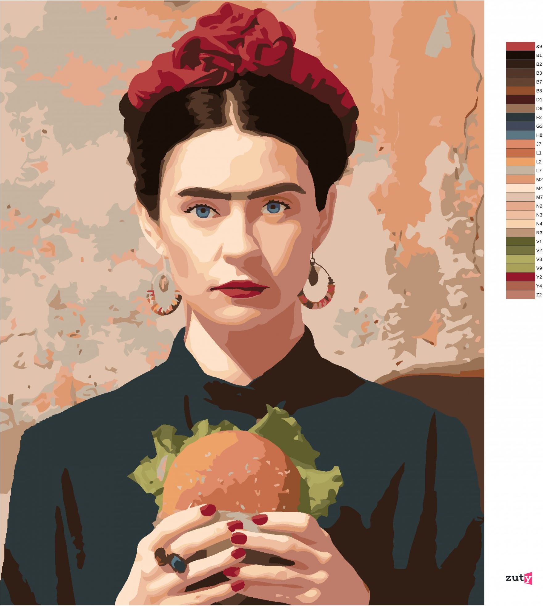 zuty Malování podle čísel - FRIDA KAHLO A HAMBURGER - Rozměr: 40x50 cm, Rámování: Varianta: vypnuté plátno na rám - obrázek 6