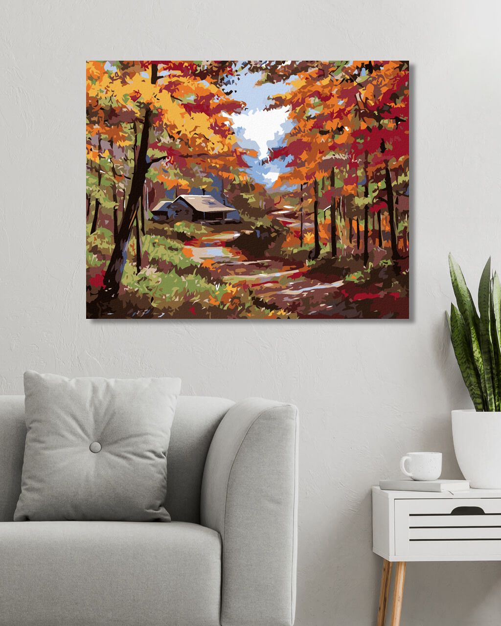zuty Malování podle čísel - CHALUPA V PODZIMNÍM LESE - Rozměr: 40x50 cm, Rámování: Varianta: vypnuté plátno na rám - obrázek 7
