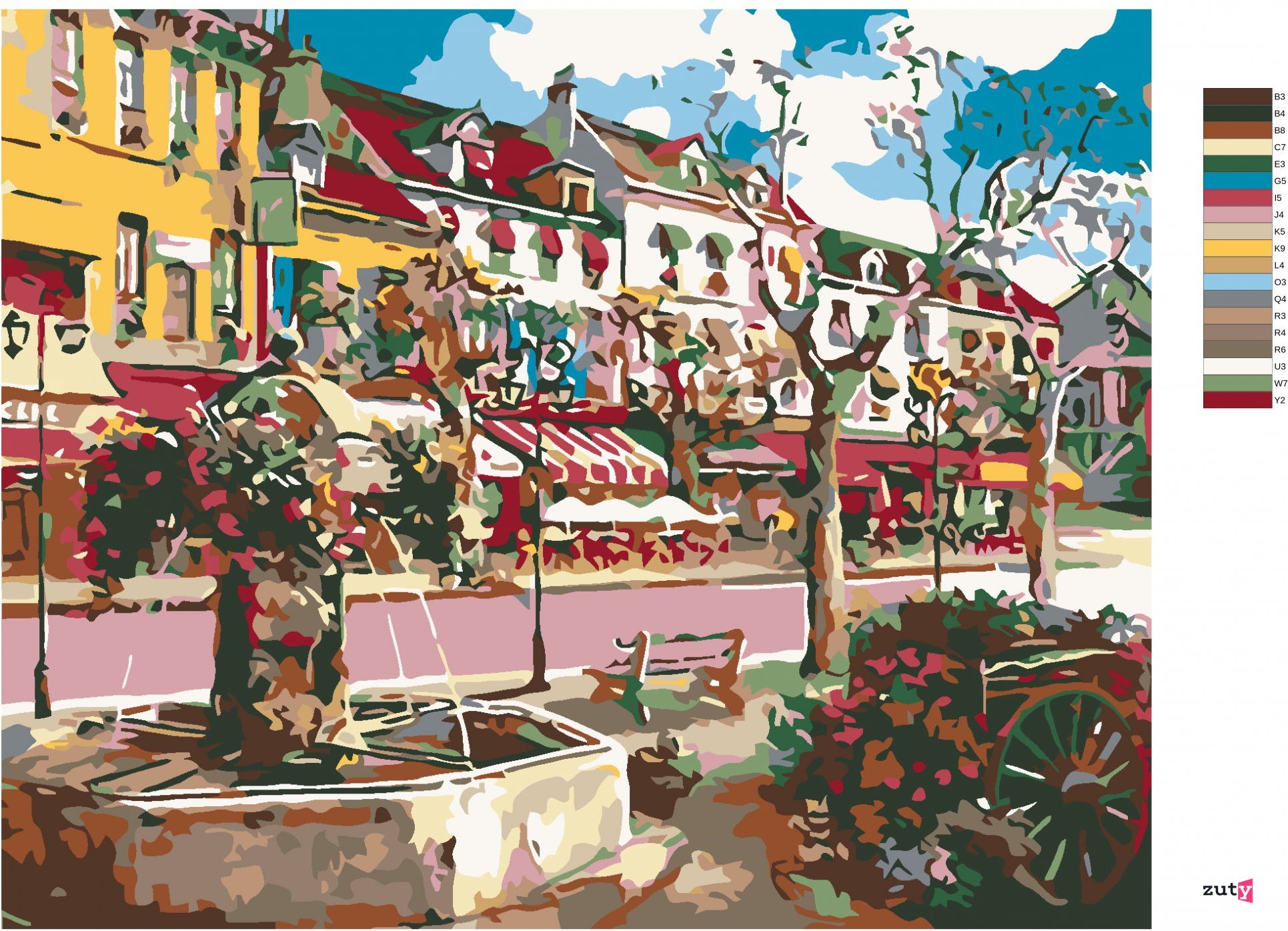 zuty Malování podle čísel - LETNÍ ULICE - Rozměr: 40x50 cm, Rámování: Varianta: vypnuté plátno na rám - obrázek 2