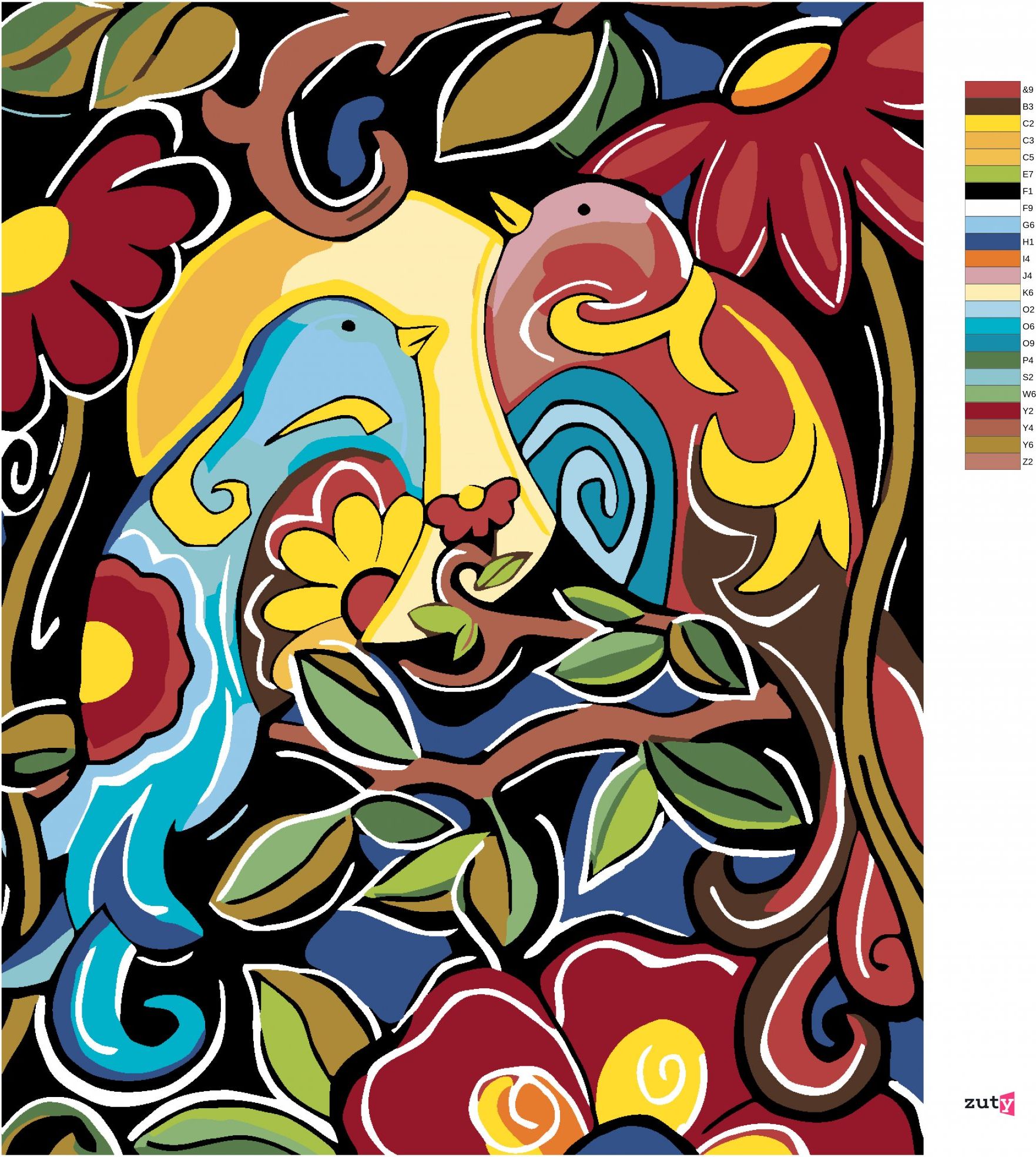 zuty Malování podle čísel - KVĚTINOVÁ MALBA S PTÁČKY - Rozměr: 40x50 cm, Rámování: Varianta: bez rámu a bez vypnutí plátna - obrázek 2