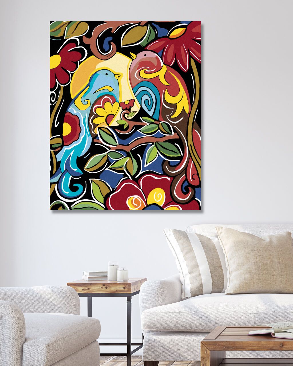 zuty Malování podle čísel - KVĚTINOVÁ MALBA S PTÁČKY - Rozměr: 40x50 cm, Rámování: Varianta: bez rámu a bez vypnutí plátna - obrázek 4