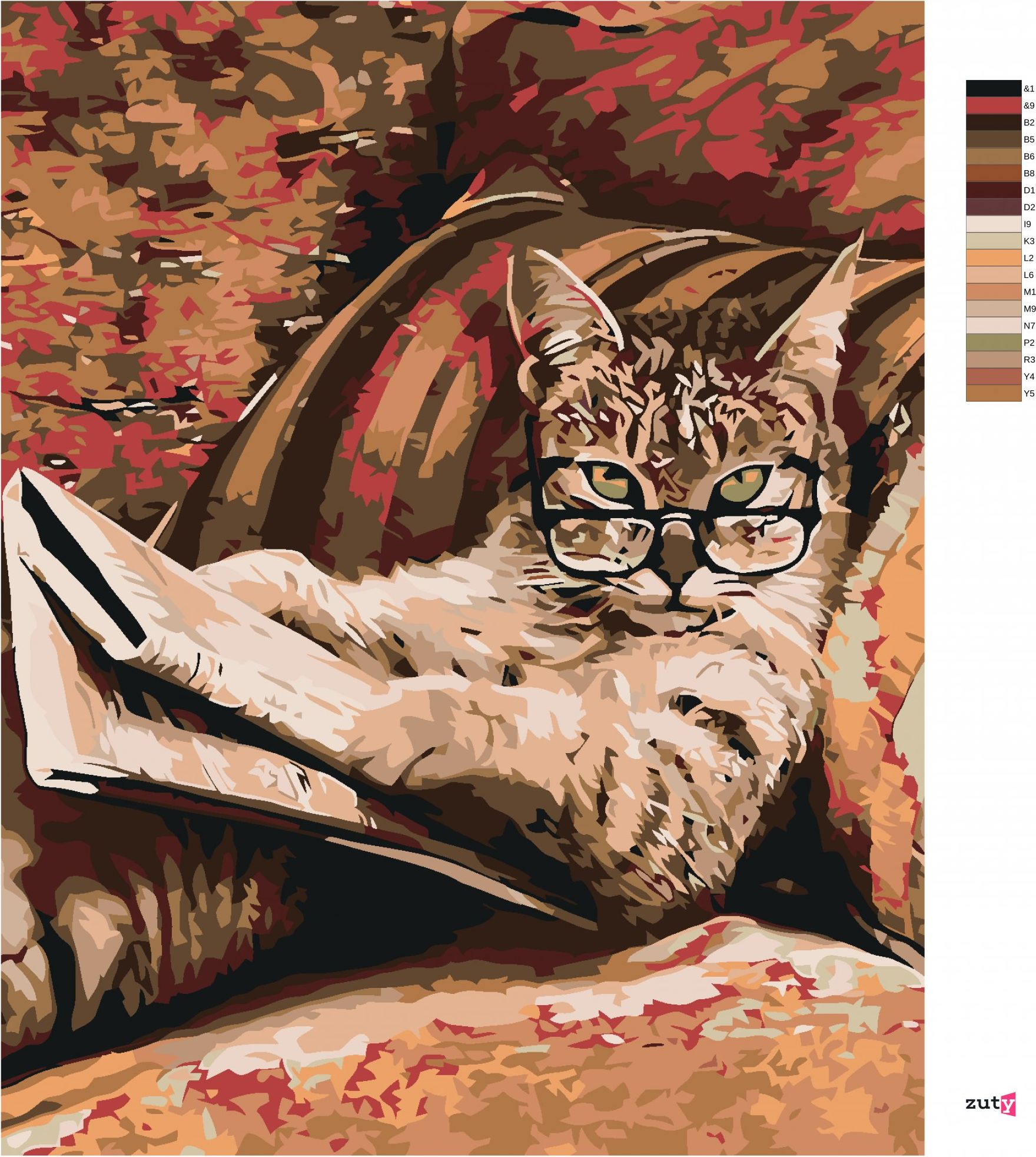 zuty Malování podle čísel - KOČKA S BRÝLEMI - Rozměr: 40x50 cm, Rámování: Varianta: vypnuté plátno na rám - obrázek 3