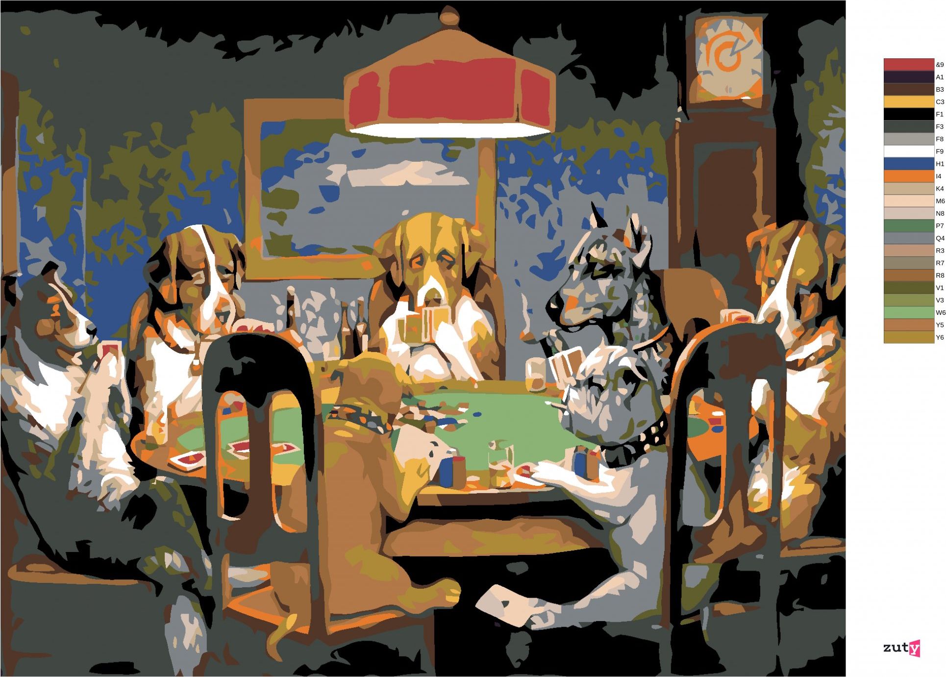 zuty Malování podle čísel - PSÍ POKER - Rozměr: 40x50 cm, Rámování: Varianta: bez rámu a bez vypnutí plátna - obrázek 9