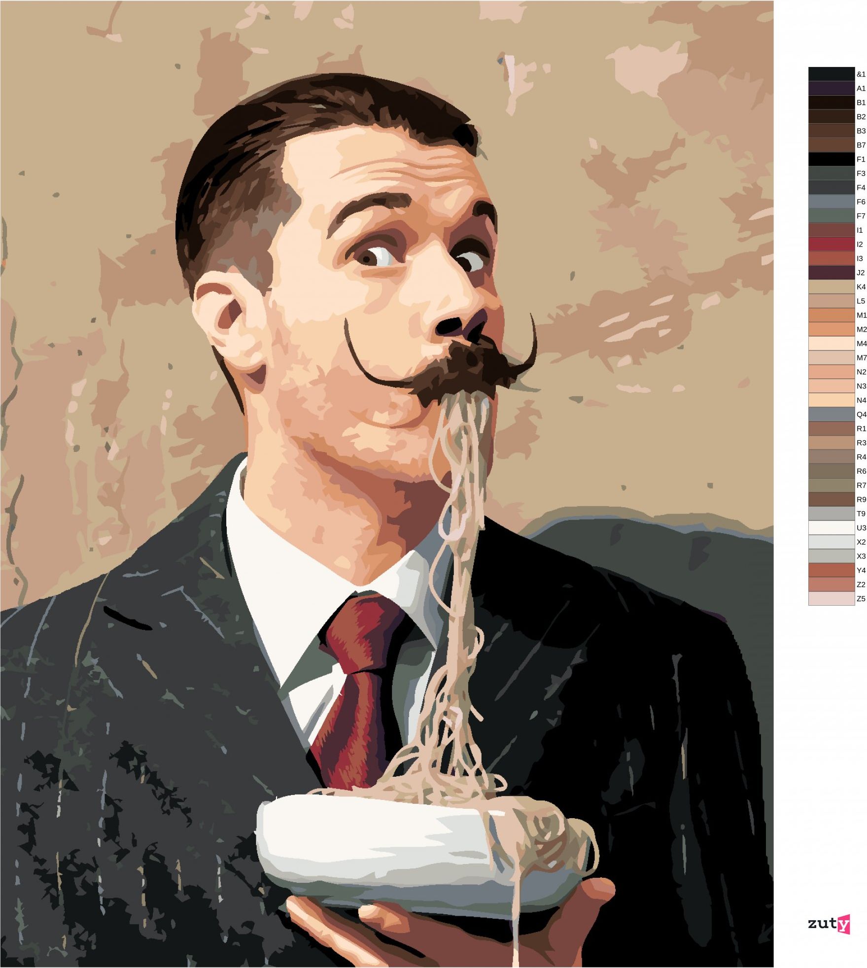 zuty Malování podle čísel - SALVADOR DALÍ A ŠPAGETY - Rozměr: 40x50 cm, Rámování: Varianta: bez rámu a bez vypnutí plátna - obrázek 6