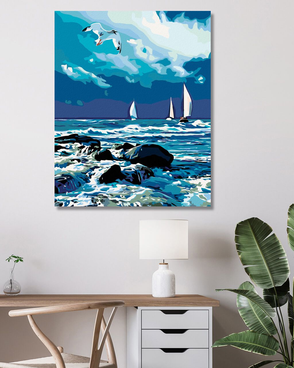 zuty Malování podle čísel - PLACHETNICE NA MOŘI A LETÍCÍ RACEK - Rozměr: 40x50 cm, Rámování: Varianta: vypnuté plátno na rám - obrázek 3