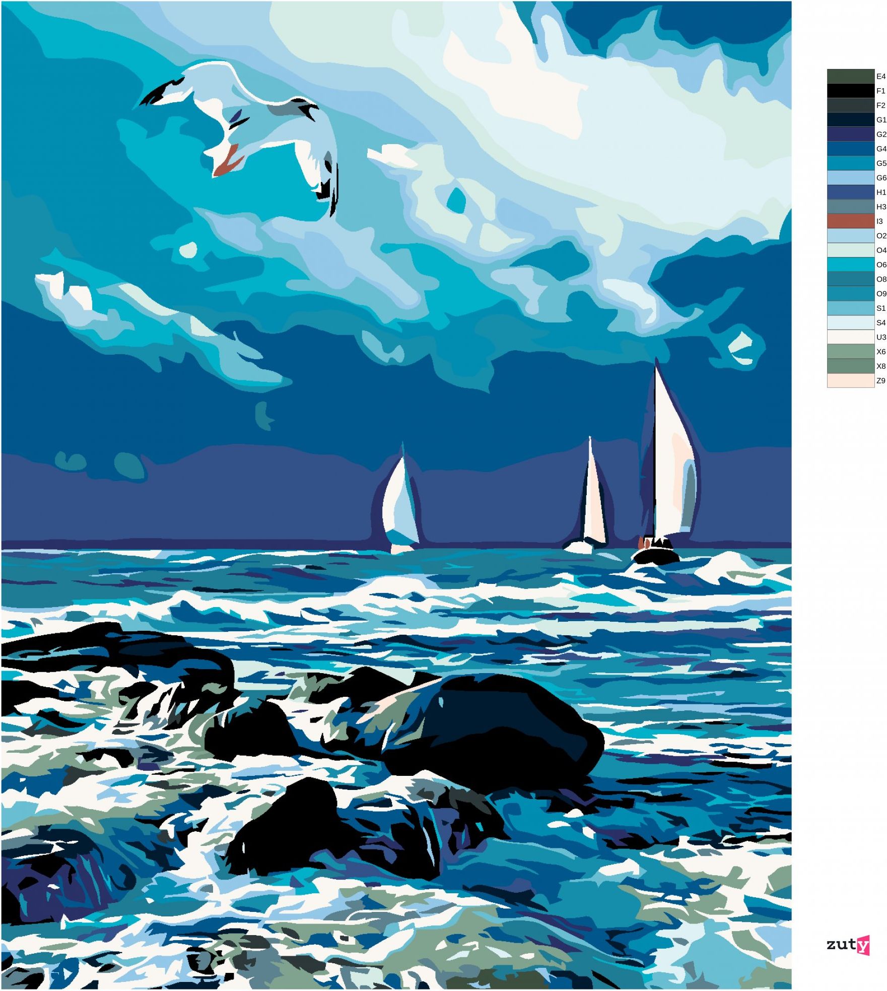 zuty Malování podle čísel - PLACHETNICE NA MOŘI A LETÍCÍ RACEK - Rozměr: 40x50 cm, Rámování: Varianta: vypnuté plátno na rám - obrázek 5