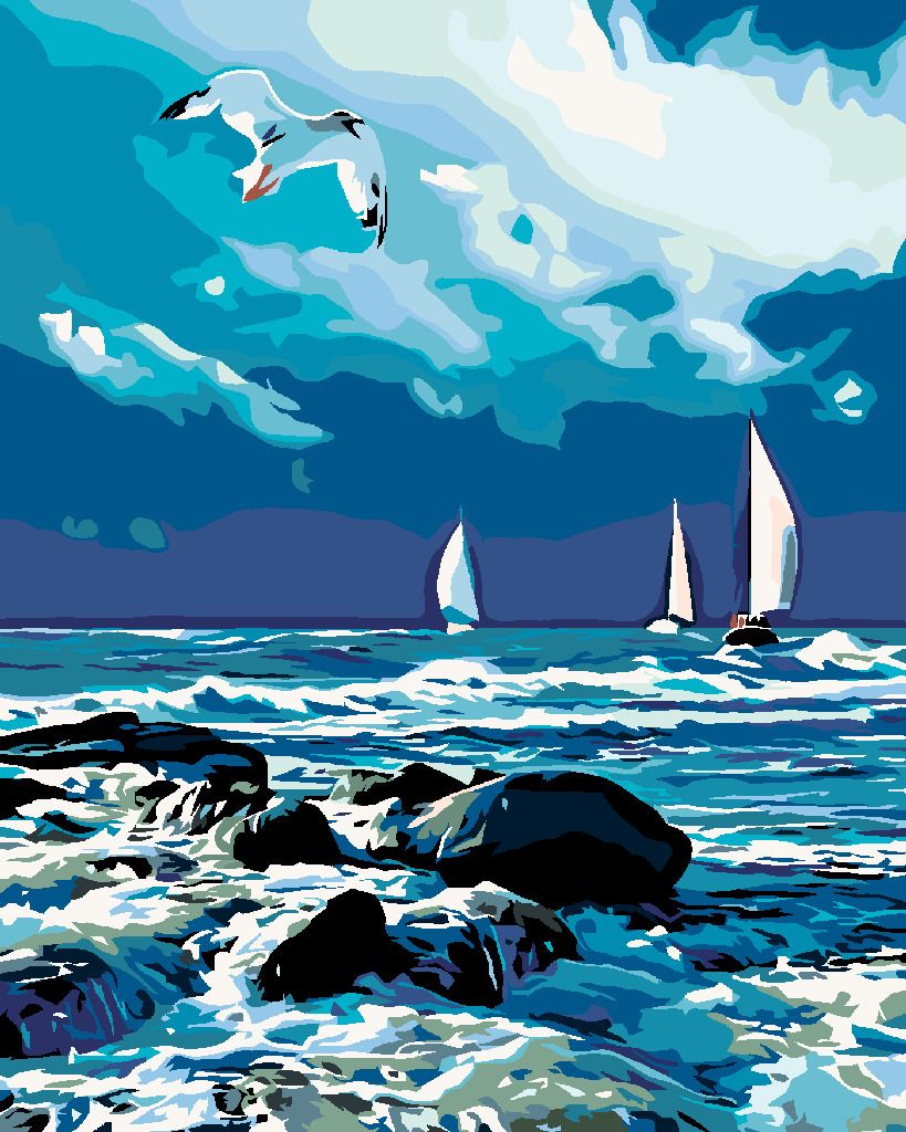 zuty Malování podle čísel - PLACHETNICE NA MOŘI A LETÍCÍ RACEK - Rozměr: 40x50 cm, Rámování: Varianta: vypnuté plátno na rám - obrázek 7