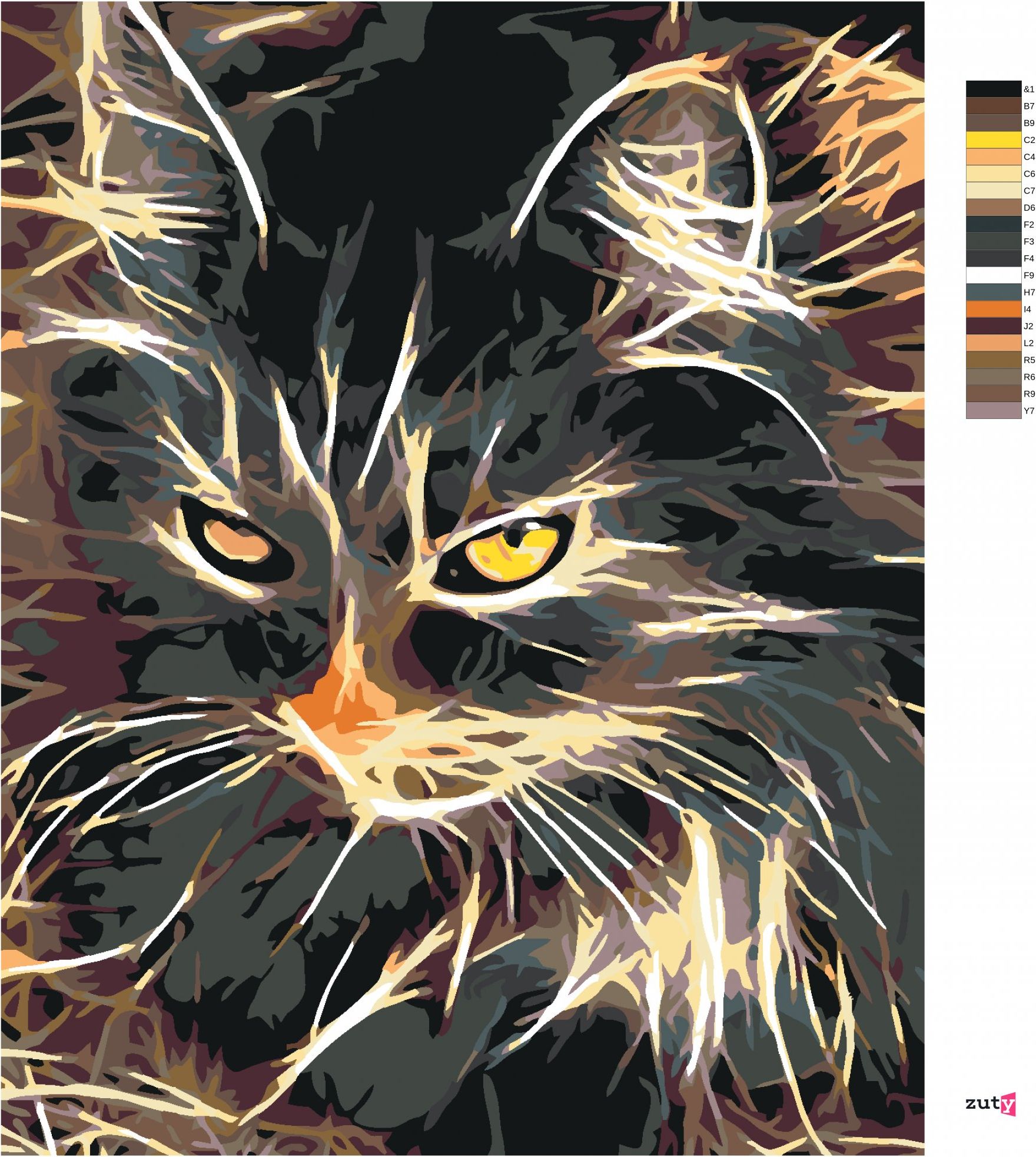 zuty Malování podle čísel - NÁDHERNĚ DVOUBAREVNÁ KOČKA - Rozměr: 40x50 cm, Rámování: Varianta: vypnuté plátno na rám - obrázek 8