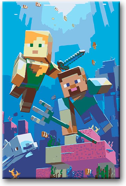 zuty Malování podle čísel - MINECRAFT - POD VODOU - Rozměr: 40x50 cm, Rámování: Varianta: bez rámu a bez vypnutí plátna - obrázek 11