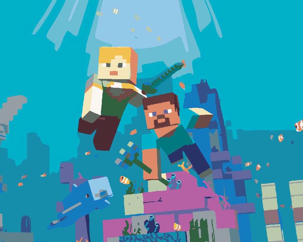 zuty Malování podle čísel - MINECRAFT - POD VODOU - Rozměr: 40x50 cm, Rámování: Varianta: bez rámu a bez vypnutí plátna - obrázek 18