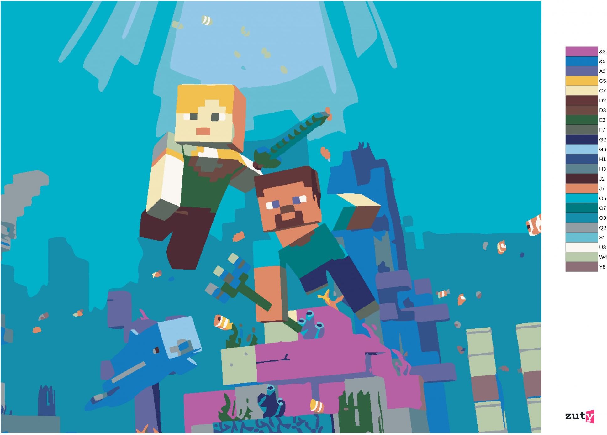 zuty Malování podle čísel - MINECRAFT - POD VODOU - Rozměr: 40x50 cm, Rámování: Varianta: vypnuté plátno na rám - obrázek 5