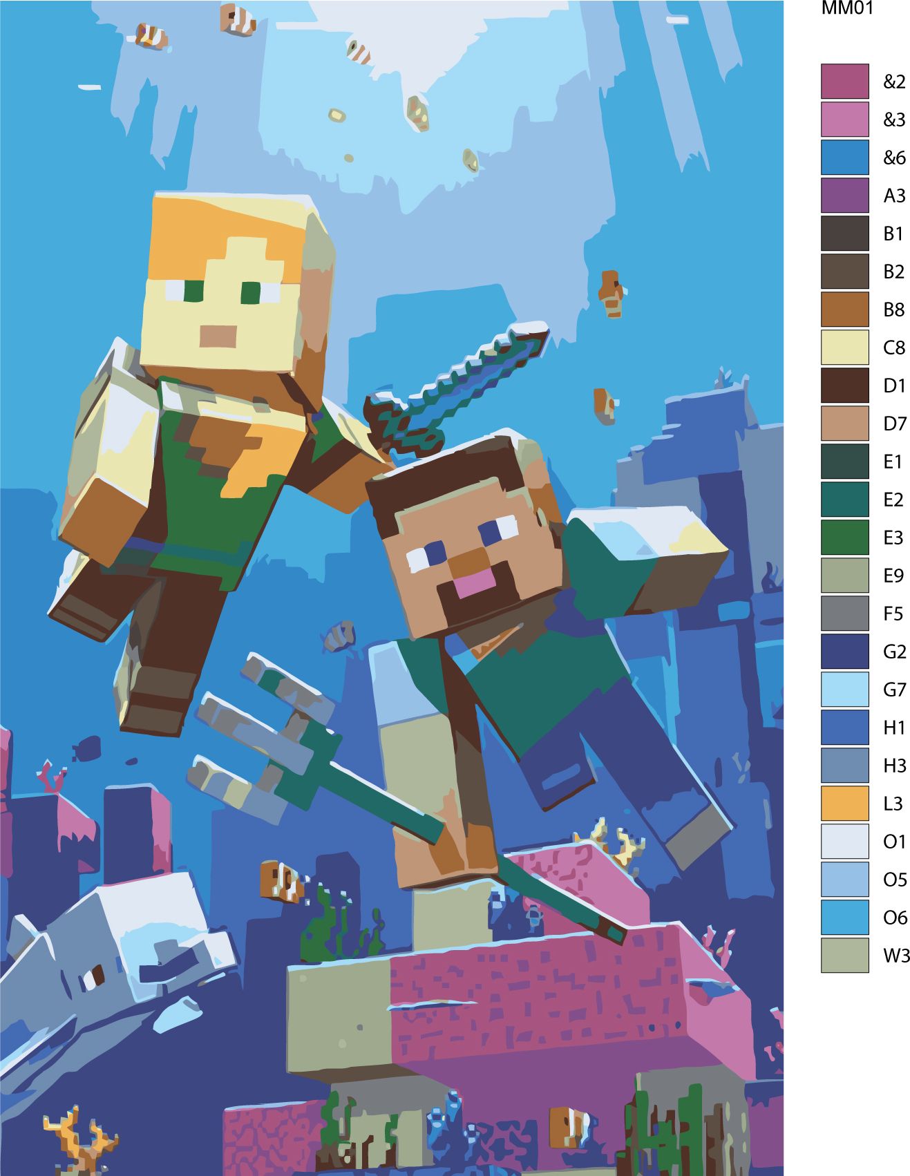 zuty Malování podle čísel - MINECRAFT - POD VODOU - Rozměr: 40x50 cm, Rámování: Varianta: vypnuté plátno na rám - obrázek 6