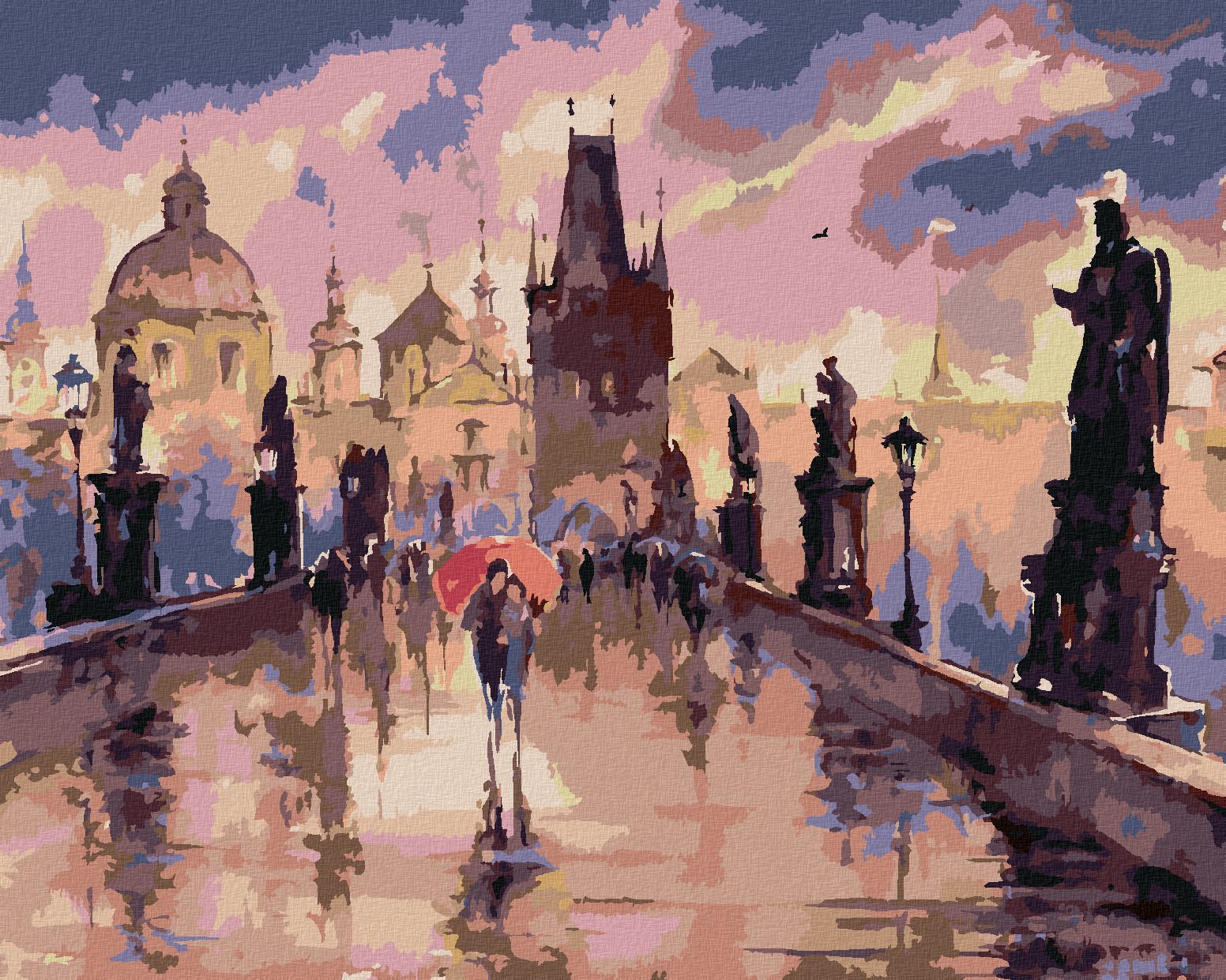 zuty Malování podle čísel - KARLŮV MOST V DEŠTI - Rozměr: 40x50 cm, Rámování: Varianta: vypnuté plátno na rám - obrázek 1