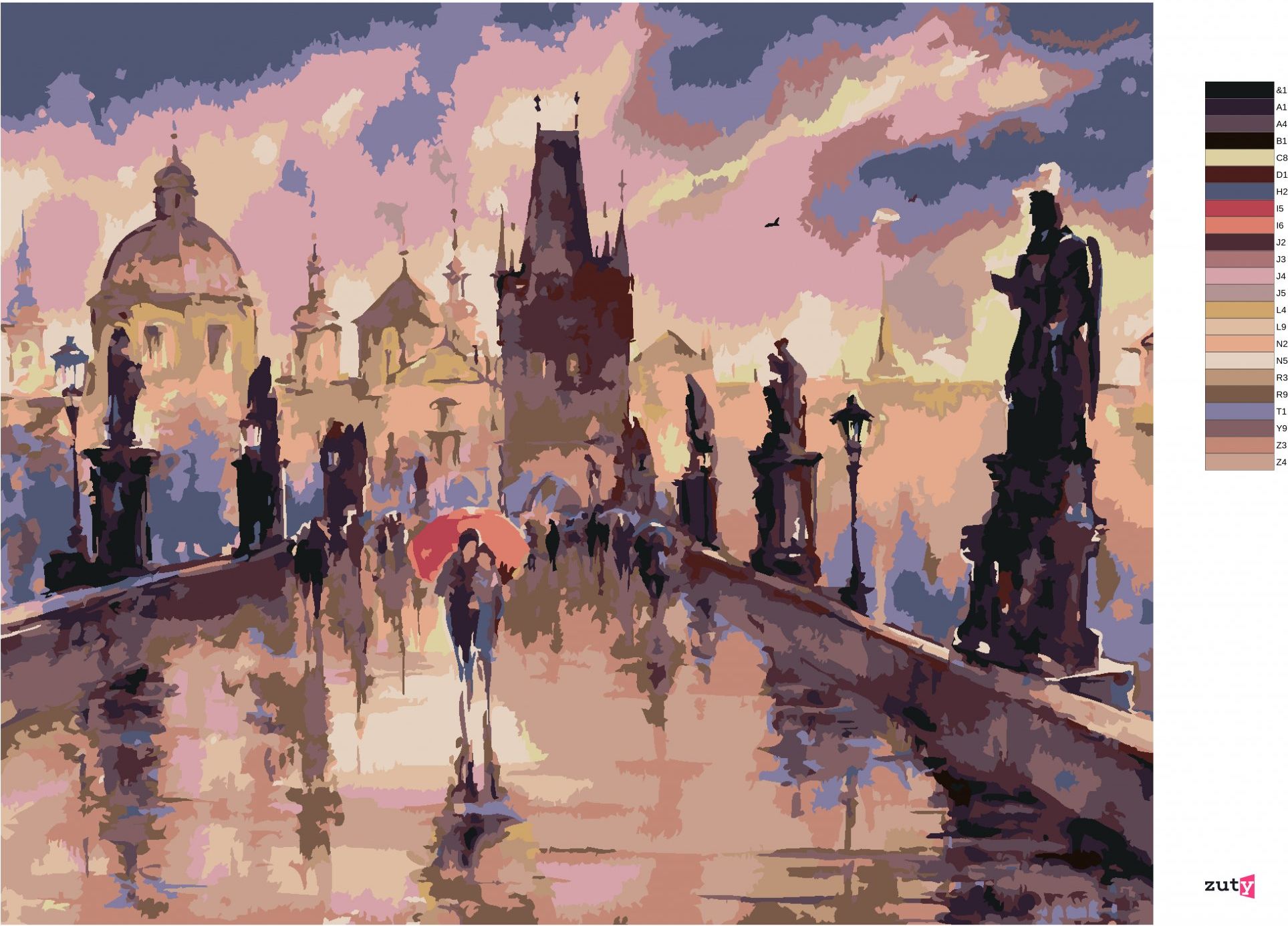 zuty Malování podle čísel - KARLŮV MOST V DEŠTI - Rozměr: 40x50 cm, Rámování: Varianta: vypnuté plátno na rám - obrázek 2