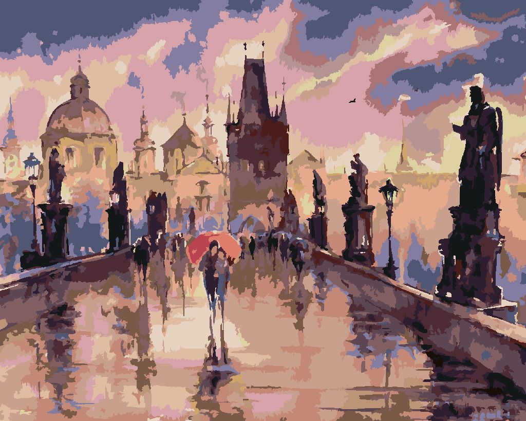 zuty Malování podle čísel - KARLŮV MOST V DEŠTI - Rozměr: 40x50 cm, Rámování: Varianta: vypnuté plátno na rám - obrázek 4