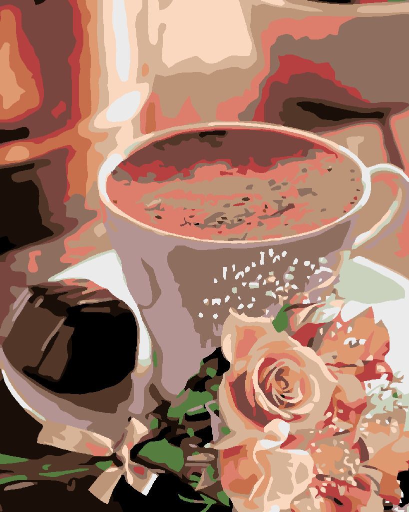 zuty Malování podle čísel - HORKÁ ČOKOLÁDA A KYTIČKA RŮŽÍ - Rozměr: 40x50 cm, Rámování: Varianta: bez rámu a bez vypnutí plátna - obrázek 14