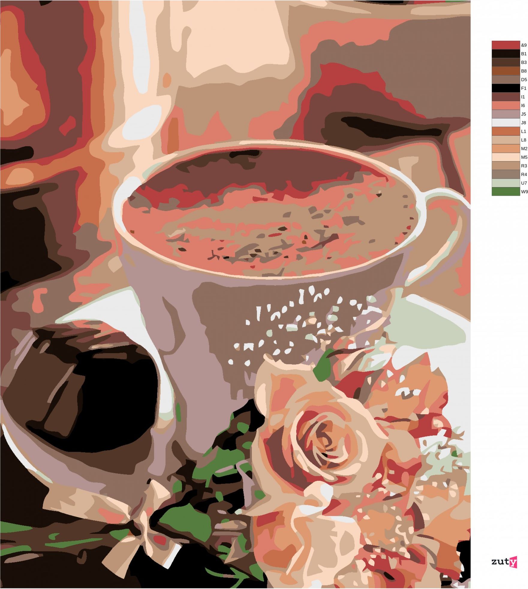 zuty Malování podle čísel - HORKÁ ČOKOLÁDA A KYTIČKA RŮŽÍ - Rozměr: 40x50 cm, Rámování: Varianta: vypnuté plátno na rám - obrázek 8