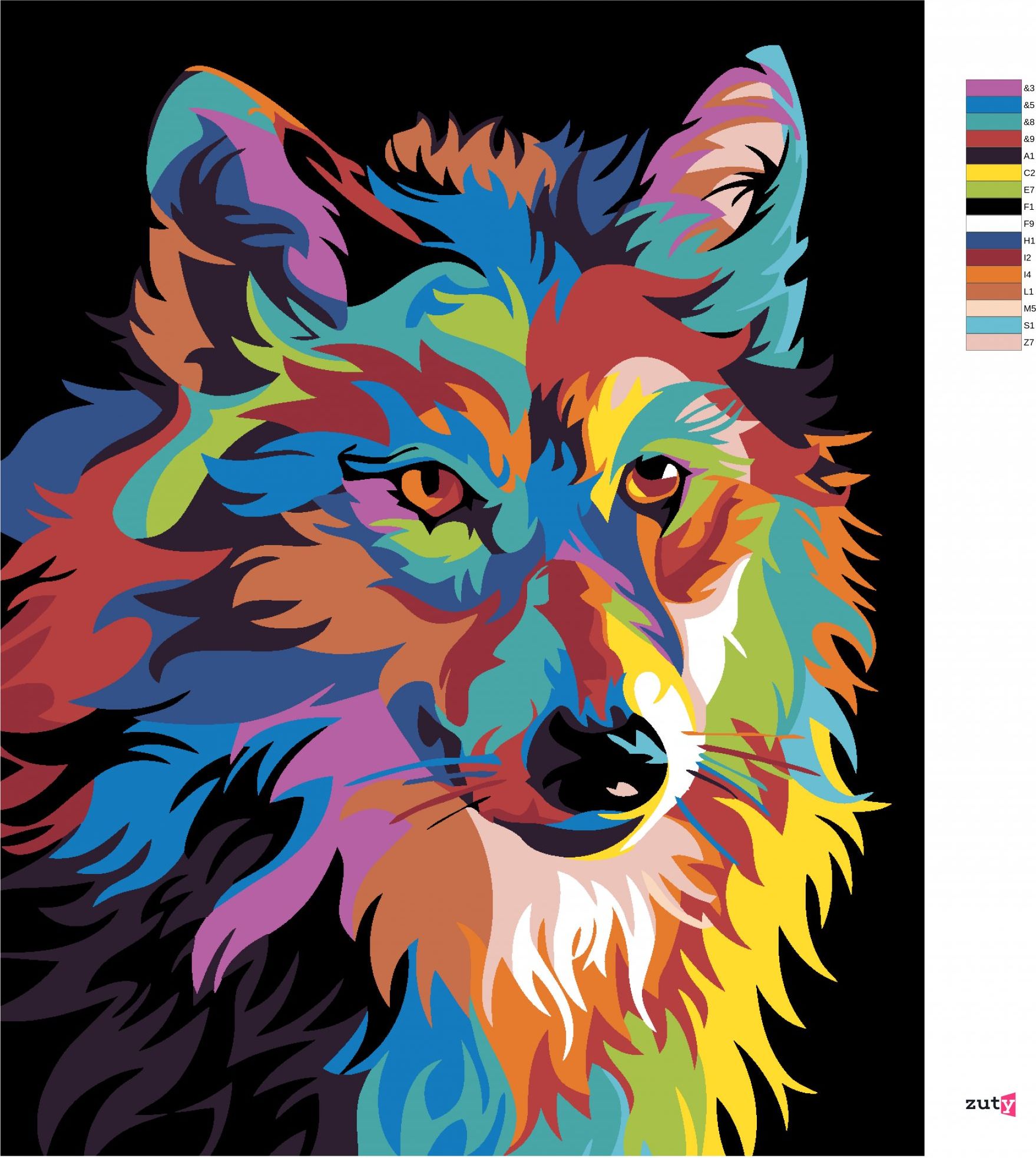 zuty Malování podle čísel - BAREVNÝ VLK - Rozměr: 40x50 cm, Rámování: Varianta: vypnuté plátno na rám - obrázek 7