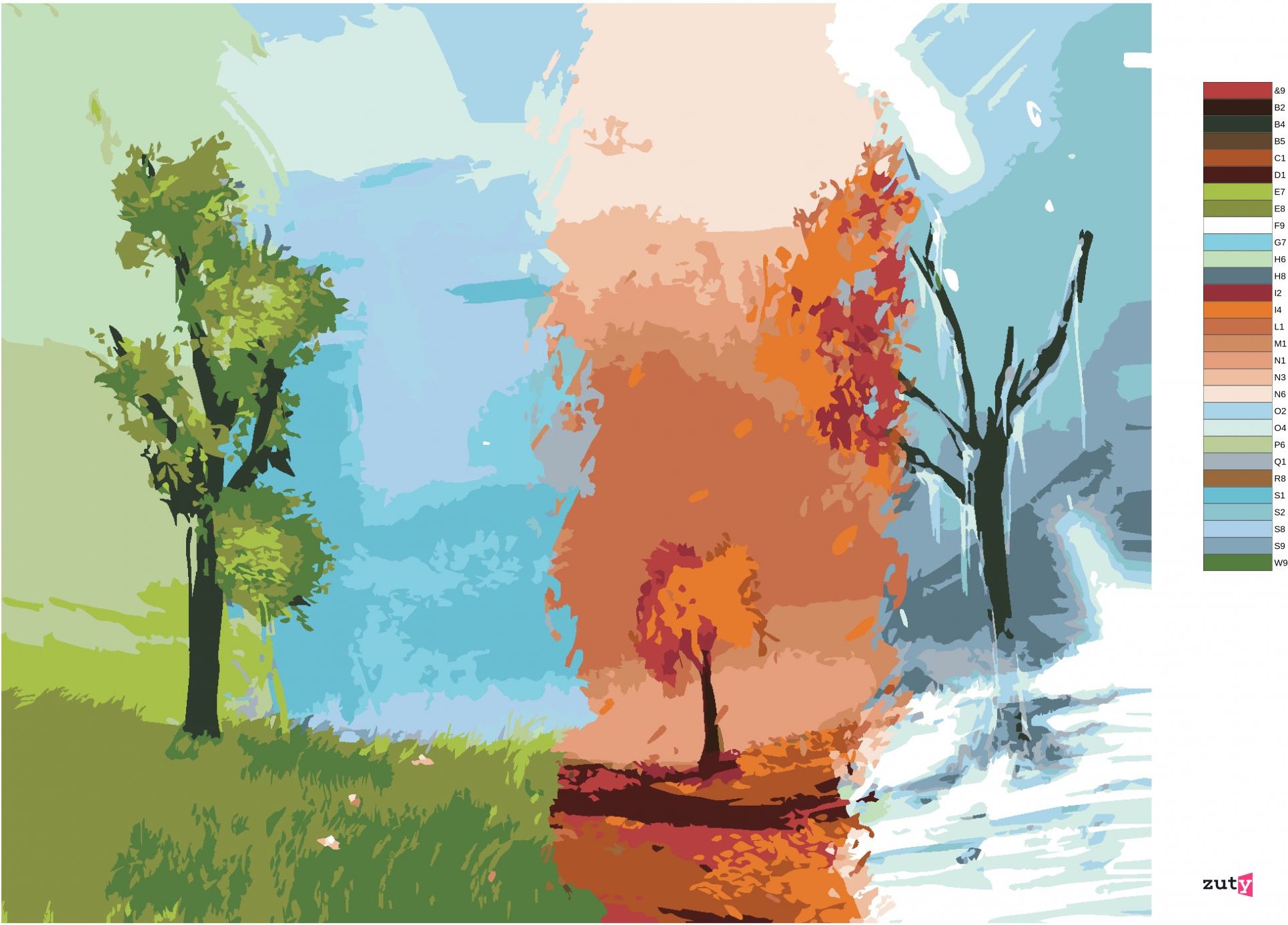 zuty Malování podle čísel - JEDEN STROM - ČTYŘI ROČNÍ OBDOBÍ - Rozměr: 40x50 cm, Rámování: Varianta: bez rámu a bez vypnutí plátna - obrázek 6