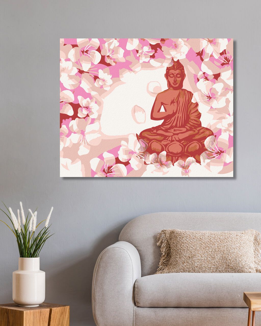 zuty Malování podle čísel - ČERVENÝ BUDDHA S KVĚTINAMI - Rozměr: 40x50 cm, Rámování: Varianta: bez rámu a bez vypnutí plátna - obrázek 2