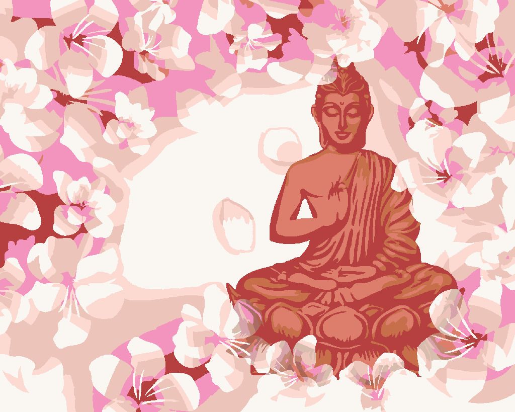 zuty Malování podle čísel - ČERVENÝ BUDDHA S KVĚTINAMI - Rozměr: 40x50 cm, Rámování: Varianta: vypnuté plátno na rám - obrázek 6