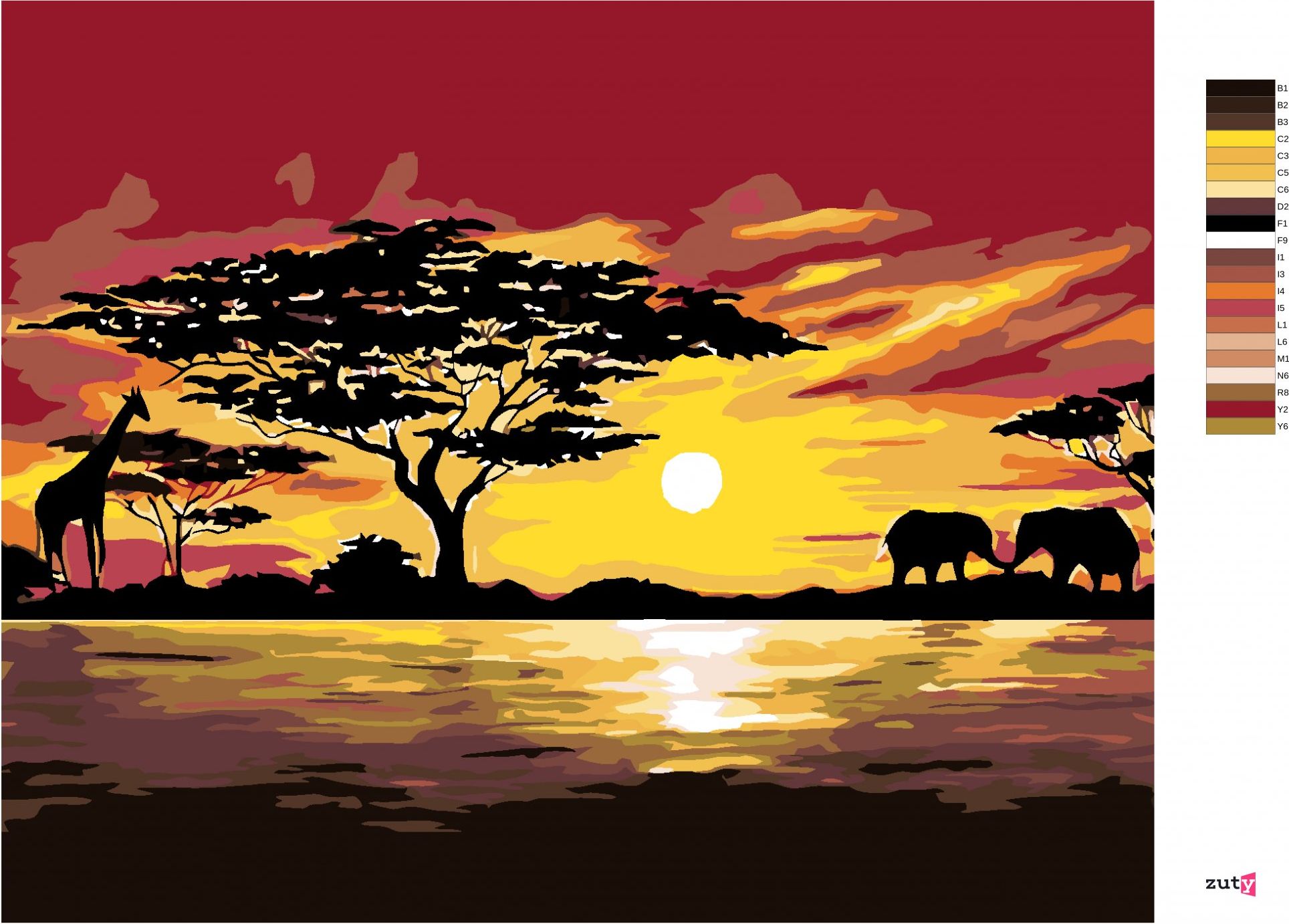 zuty Malování podle čísel - AFRIKA ŽIRAFA A SLONI - Rozměr: 40x50 cm, Rámování: Varianta: bez rámu a bez vypnutí plátna - obrázek 4