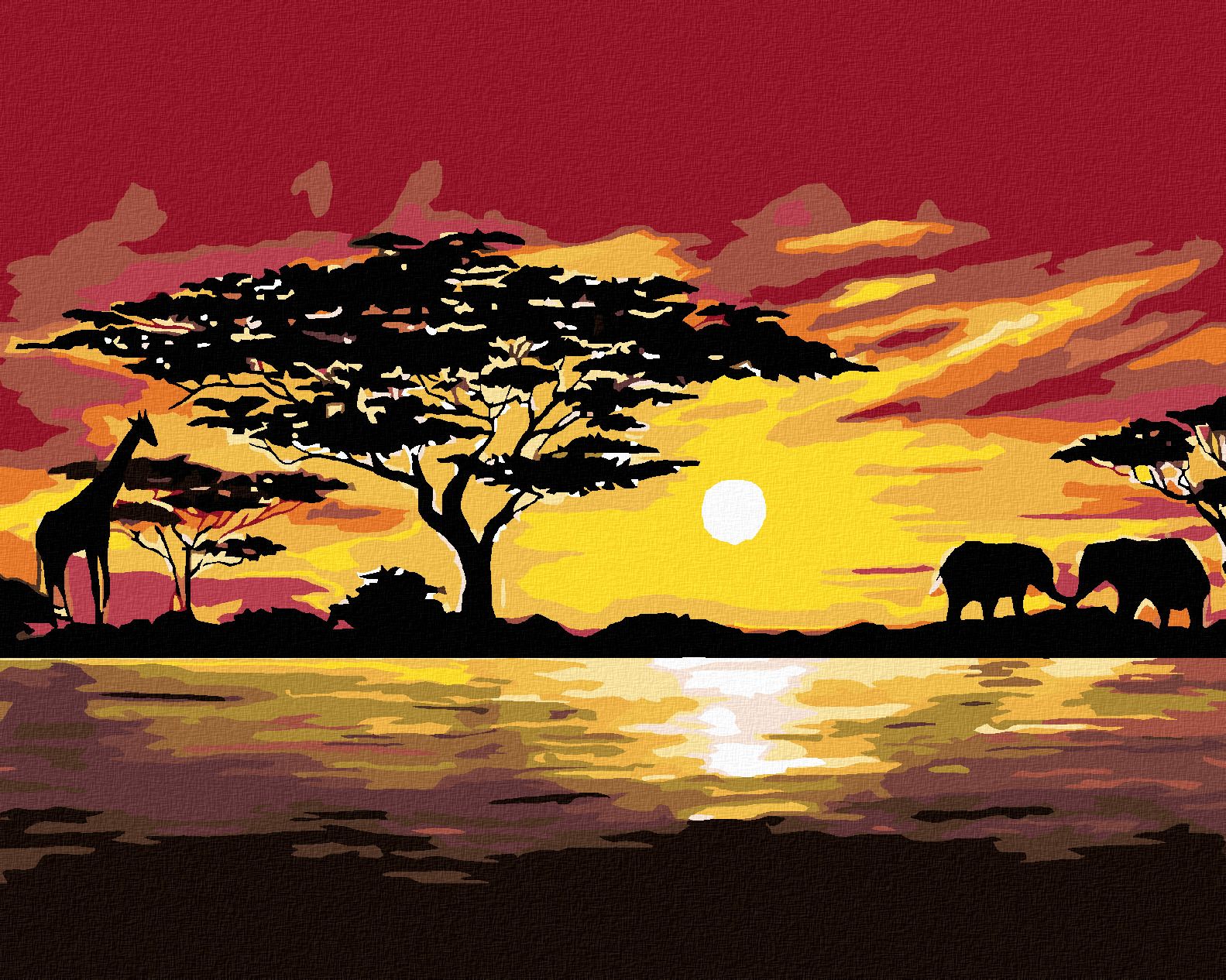 zuty Malování podle čísel - AFRIKA ŽIRAFA A SLONI - Rozměr: 40x50 cm, Rámování: Varianta: vypnuté plátno na rám - obrázek 1