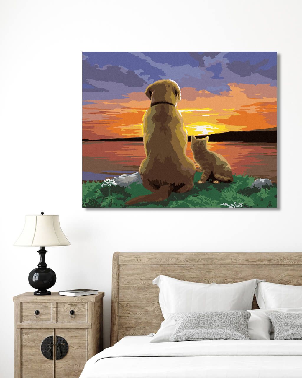 zuty Malování podle čísel - PES A KOČKA POZORUJÍ ZÁPAD SLUNCE (HOWARD ROBINSON) - Rozměr: 40x50 cm, Rámování: Varianta: vypnuté plátno na rám - obrázek 7