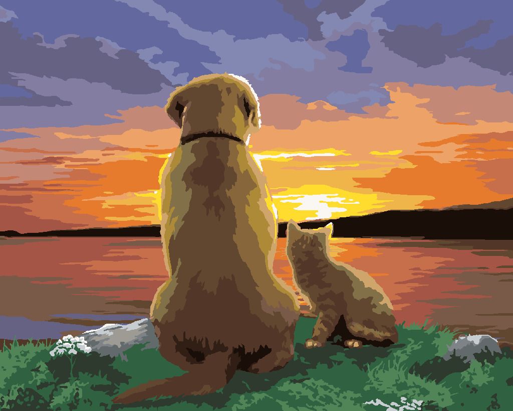 zuty Malování podle čísel - PES A KOČKA POZORUJÍ ZÁPAD SLUNCE (HOWARD ROBINSON) - Rozměr: 40x50 cm, Rámování: Varianta: vypnuté plátno na rám - obrázek 8