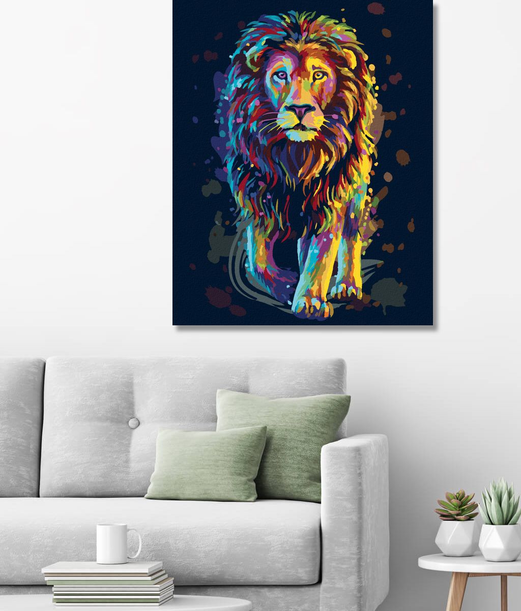 zuty Malování podle čísel - BAREVNÝ LEV PORTRÉT - Rozměr: 40x50 cm, Rámování: Varianta: vypnuté plátno na rám - obrázek 3