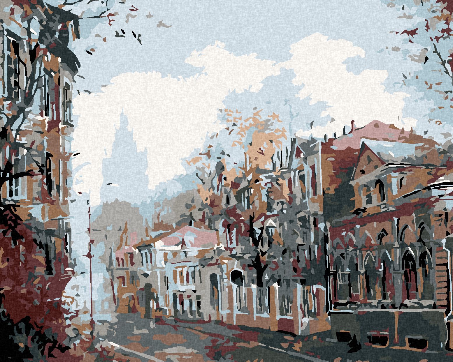 zuty Malování podle čísel - TEMNÉ MĚSTEČKO - Rozměr: 40x50 cm, Rámování: Varianta: bez rámu a bez vypnutí plátna - obrázek 1