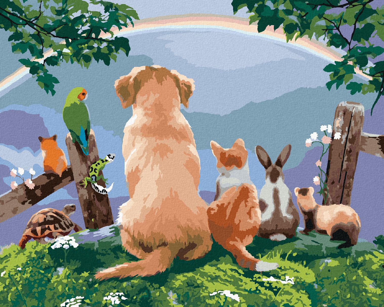 zuty Malování podle čísel - ZVÍŘATA A DUHA V DÁLI (HOWARD ROBINSON) - Rozměr: 40x50 cm, Rámování: Varianta: vypnuté plátno na rám - obrázek 1