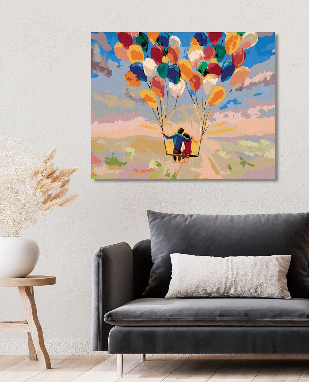 zuty Malování podle čísel - LETÍCÍ PÁR S BALÓNKY - Rozměr: 40x50 cm, Rámování: Varianta: bez rámu a bez vypnutí plátna - obrázek 2