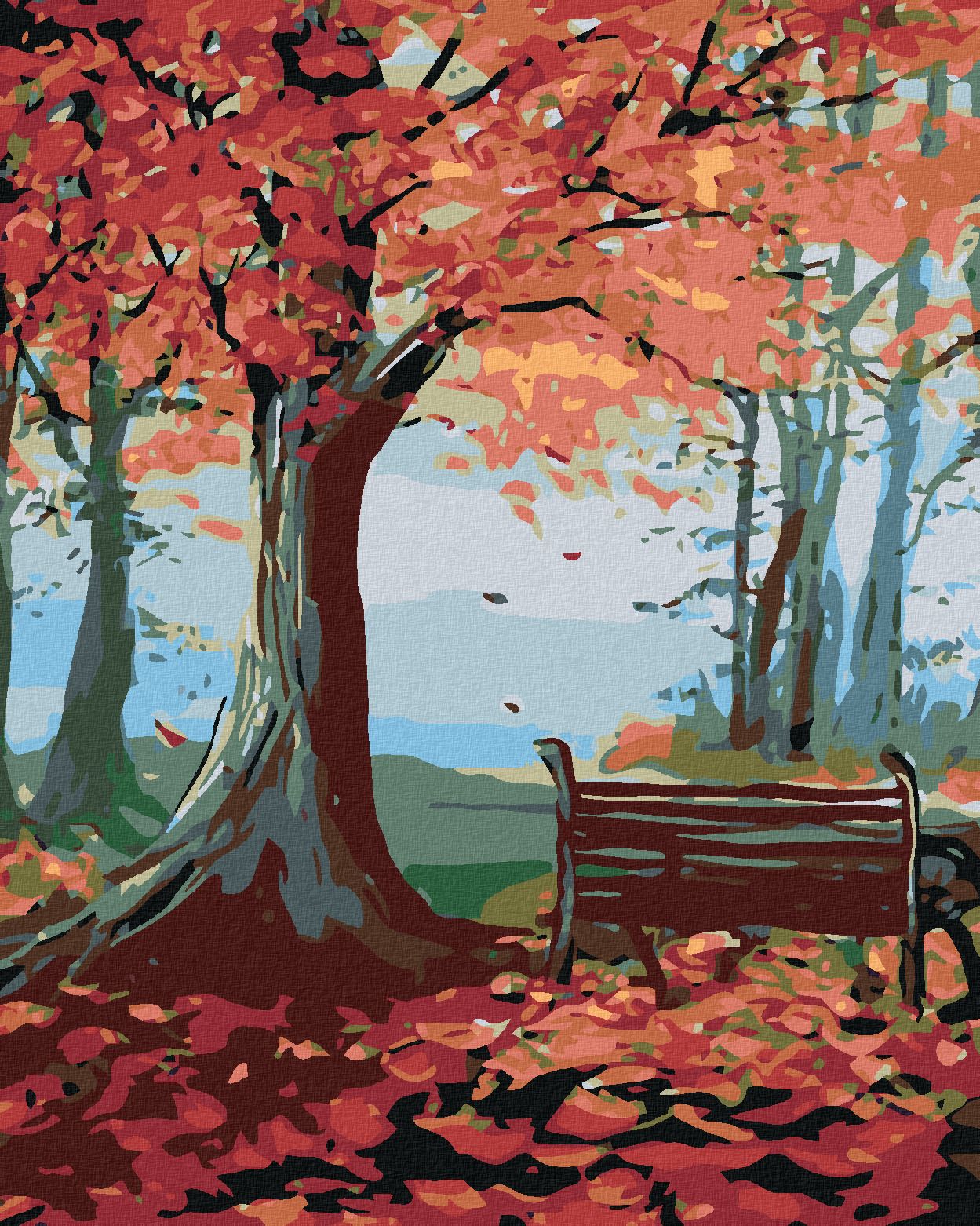 zuty Malování podle čísel - LAVIČKA A PODZIMNÍ STROM - Rozměr: 40x50 cm, Rámování: Varianta: bez rámu a bez vypnutí plátna - obrázek 1