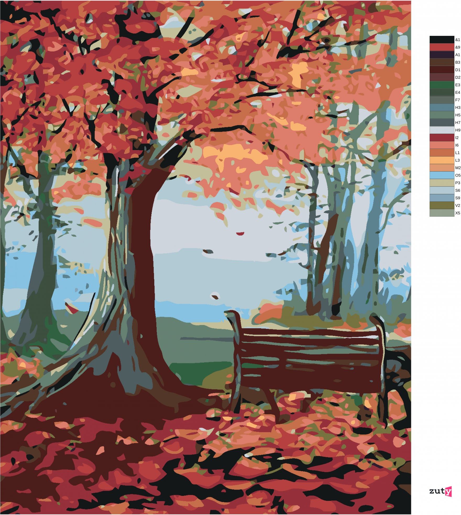 zuty Malování podle čísel - LAVIČKA A PODZIMNÍ STROM - Rozměr: 40x50 cm, Rámování: Varianta: vypnuté plátno na rám - obrázek 6