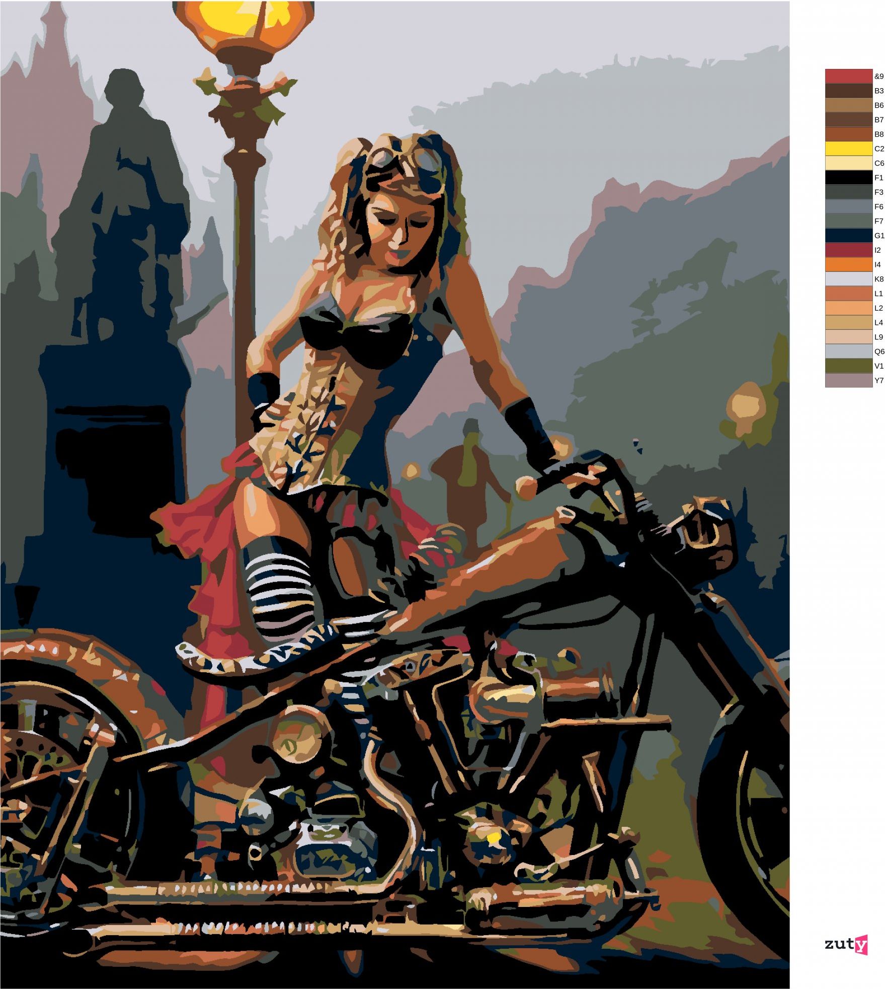 zuty Malování podle čísel - DRSNÁ HOLKA S MOTORKOU - Rozměr: 40x50 cm, Rámování: Varianta: vypnuté plátno na rám - obrázek 6