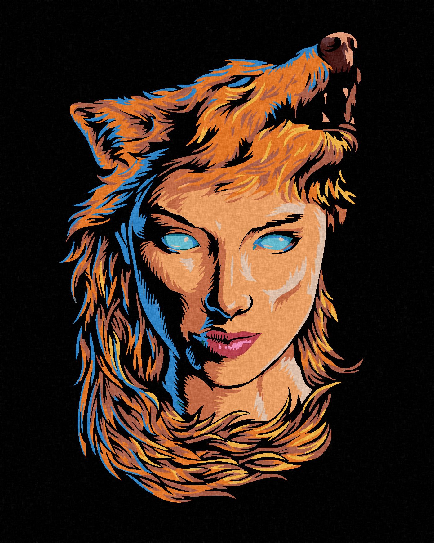 zuty Malování podle čísel - ŽENA A VLČÍ HÁBIT - Rozměr: 40x50 cm, Rámování: Varianta: vypnuté plátno na rám - obrázek 1