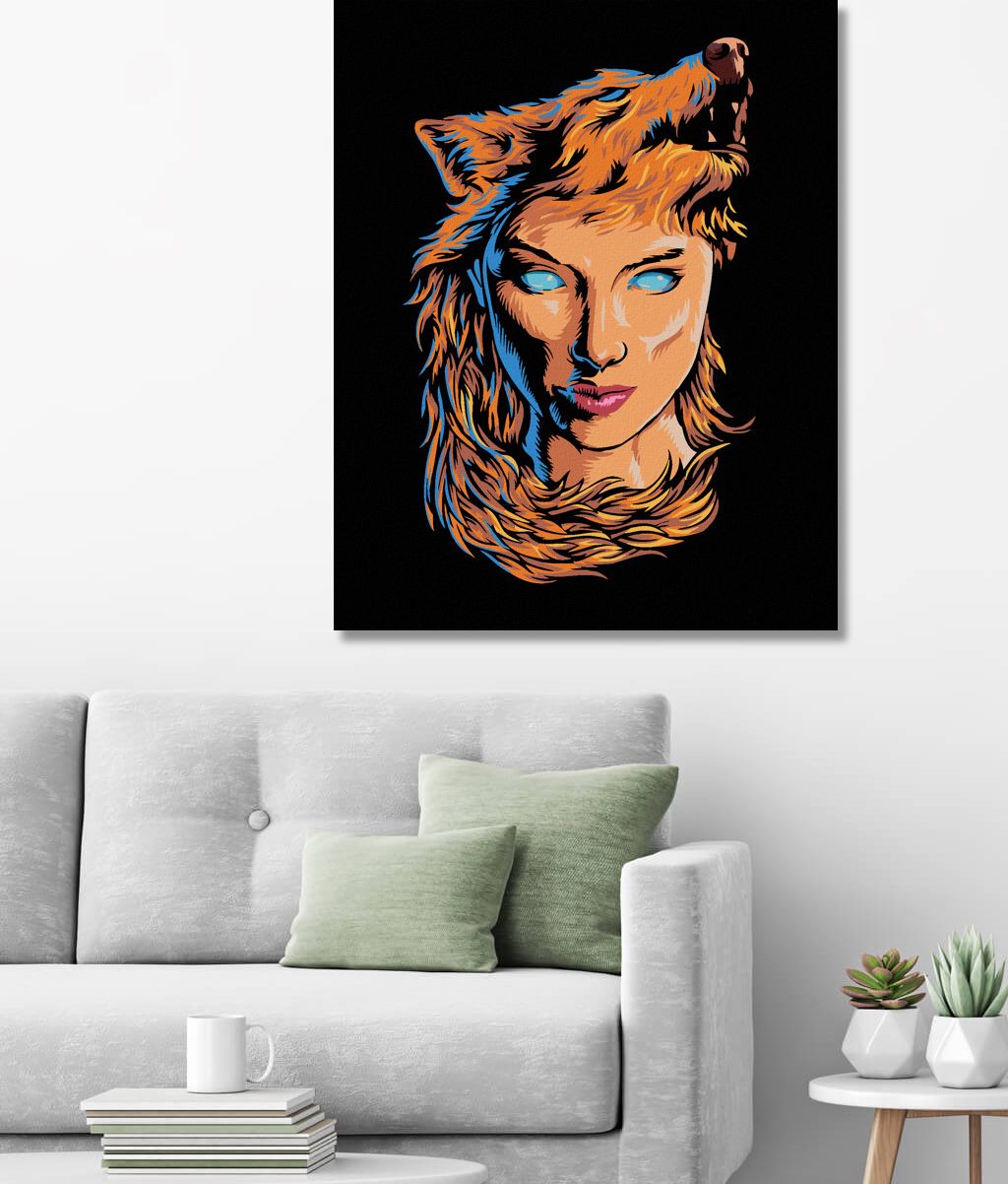 zuty Malování podle čísel - ŽENA A VLČÍ HÁBIT - Rozměr: 40x50 cm, Rámování: Varianta: vypnuté plátno na rám - obrázek 6