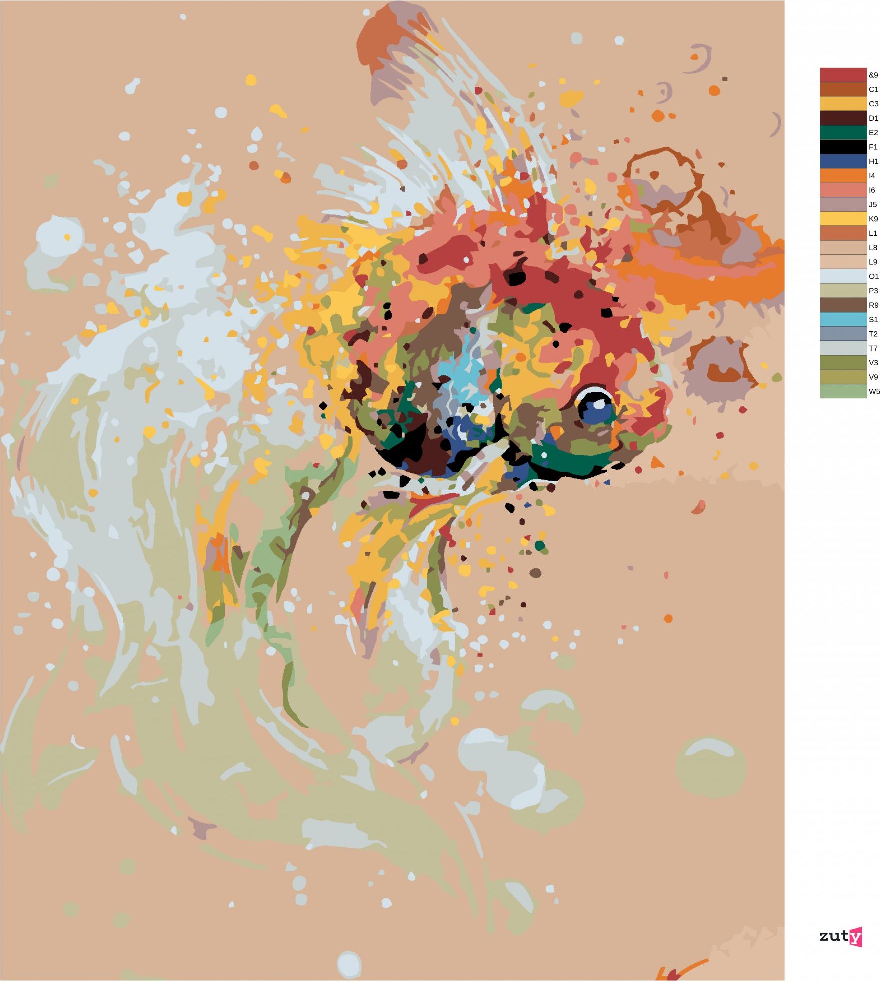 zuty Malování podle čísel - ABSTRAKTNÍ RYBKA - Rozměr: 40x50 cm, Rámování: Varianta: bez rámu a bez vypnutí plátna - obrázek 2