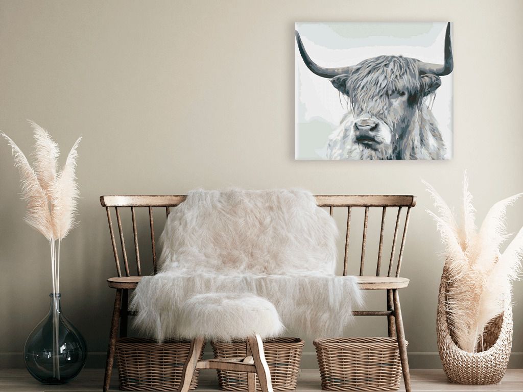 zuty Malování podle čísel - ČERNOBÍLÝ BUVOL PŘÍMÝ POHLED - Rozměr: 40x50 cm, Rámování: Varianta: vypnuté plátno na rám - obrázek 16