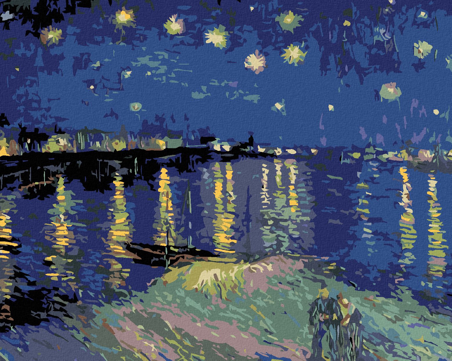 zuty Malování podle čísel - HVĚZDNÁ NOC NAD RHONOU (VAN GOGH) - Rozměr: 40x50 cm, Rámování: Varianta: bez rámu a bez vypnutí plátna - obrázek 1