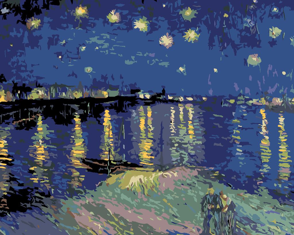 zuty Malování podle čísel - HVĚZDNÁ NOC NAD RHONOU (VAN GOGH) - Rozměr: 40x50 cm, Rámování: Varianta: bez rámu a bez vypnutí plátna - obrázek 9