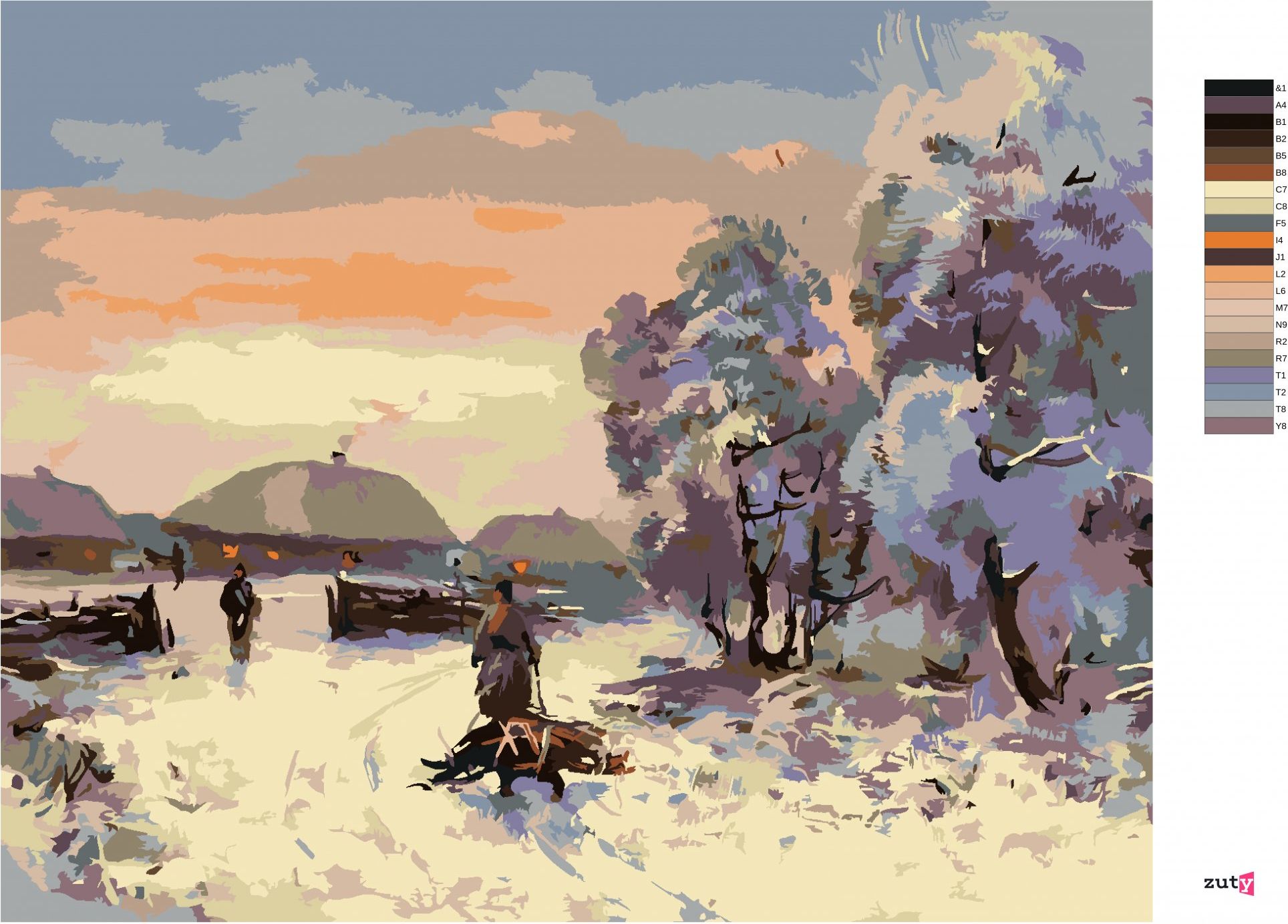 zuty Malování podle čísel - ZASNĚŽENÁ VESNIČKA - Rozměr: 40x50 cm, Rámování: Varianta: bez rámu a bez vypnutí plátna - obrázek 4