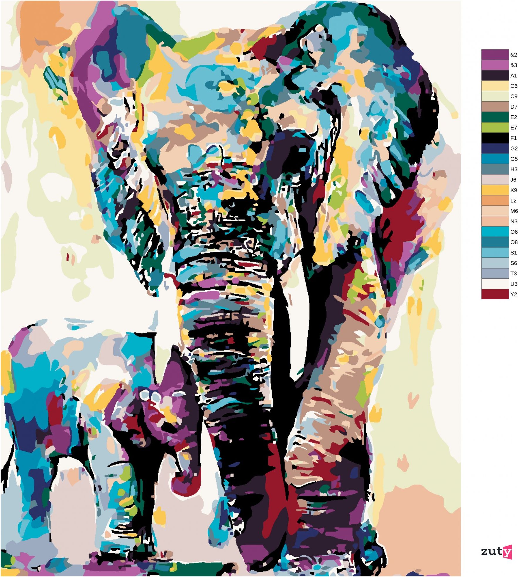 zuty Malování podle čísel - MALOVANÍ SLONI - Rozměr: 40x50 cm, Rámování: Varianta: bez rámu a bez vypnutí plátna - obrázek 4
